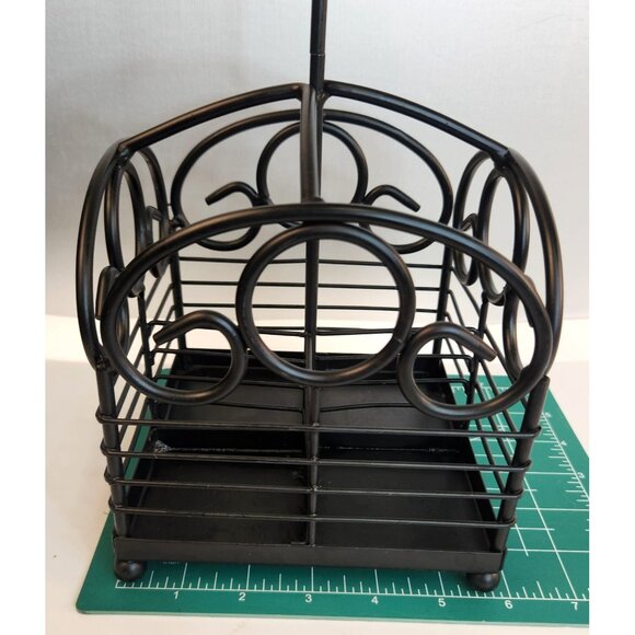 Black Wrought Iron Utensil and Condiment Holder Rustic Scroll Design Caddy with - Picture 4 of 5